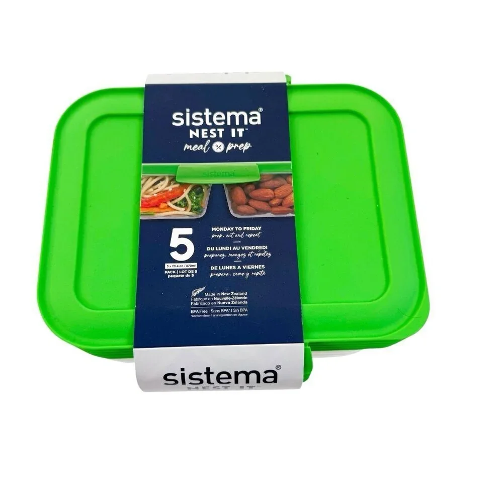 Sistema NEST IT Meal Prep Food Containers 29.4oz. Set Of 5 With Lids Green